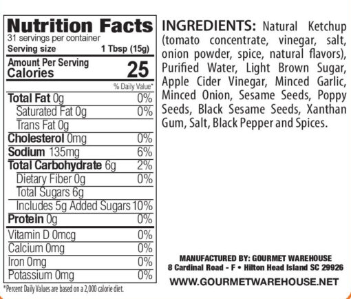 Gourmet Warehouse Everything Bagel BBQ Sauce Ingredients and Nutrition facts